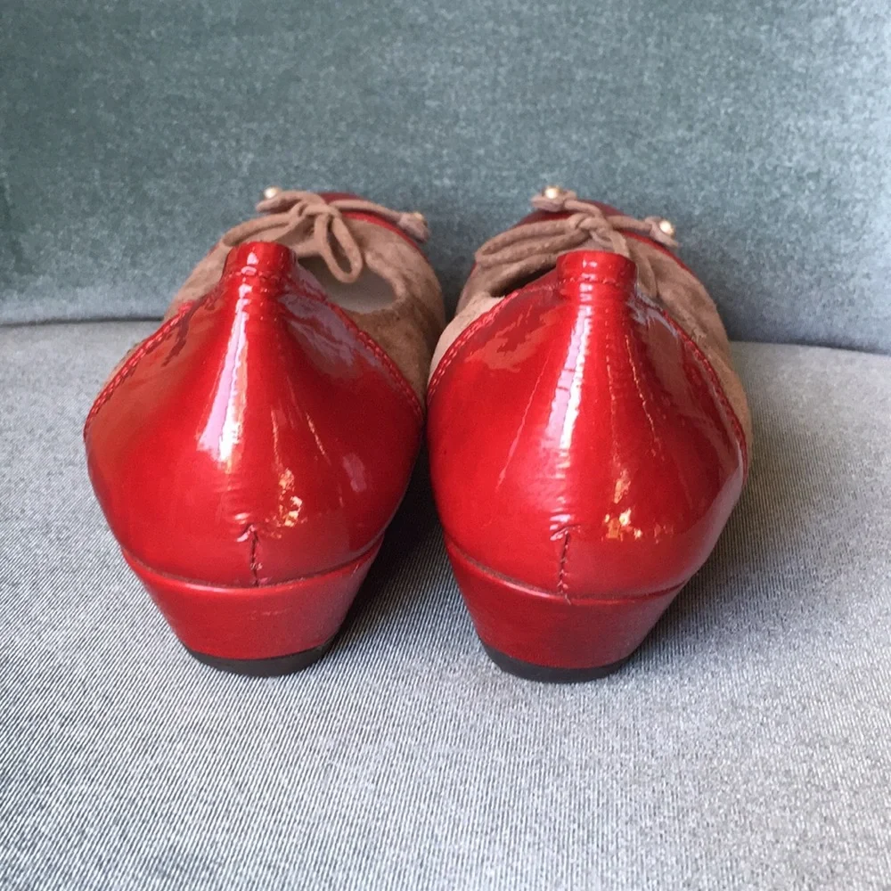 Eneka sabrina ballet style wedge flats‎ red and tan size 38